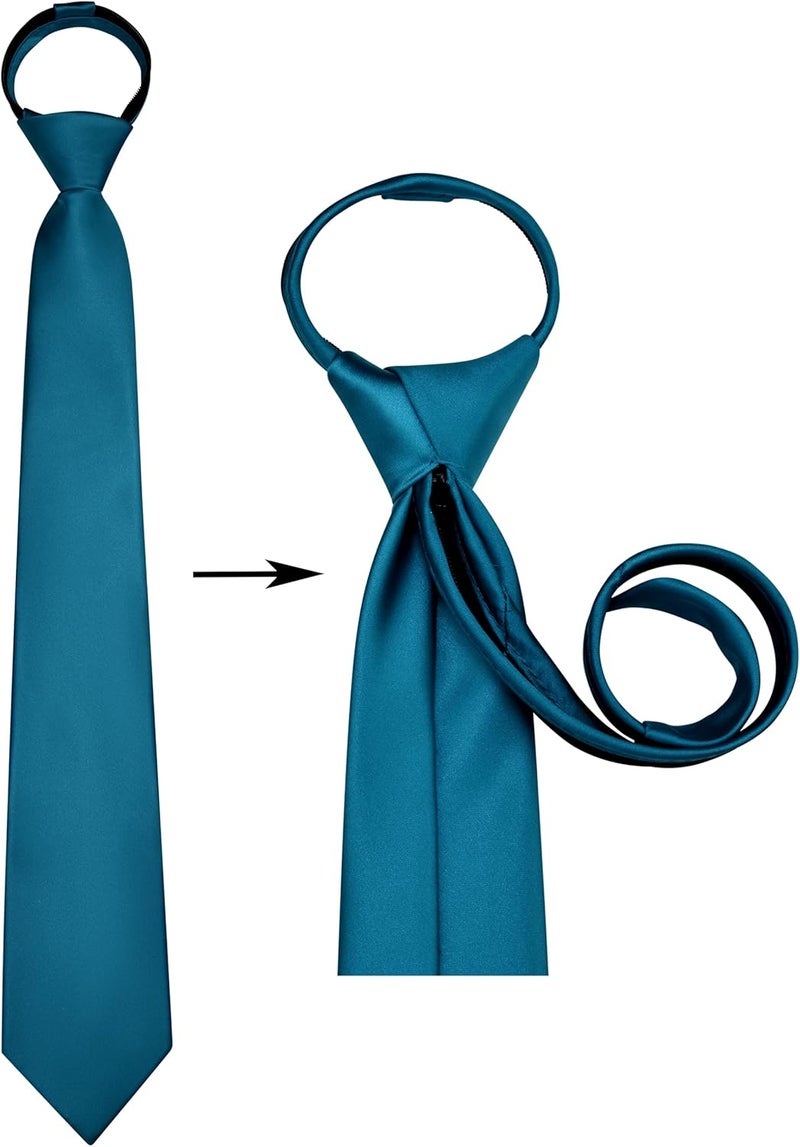 Branduce 3.15"（8cm） Mens Solid Satin Tie Pre-tied Adjustable Zipper Necktie for Business and Wedding - Image 2
